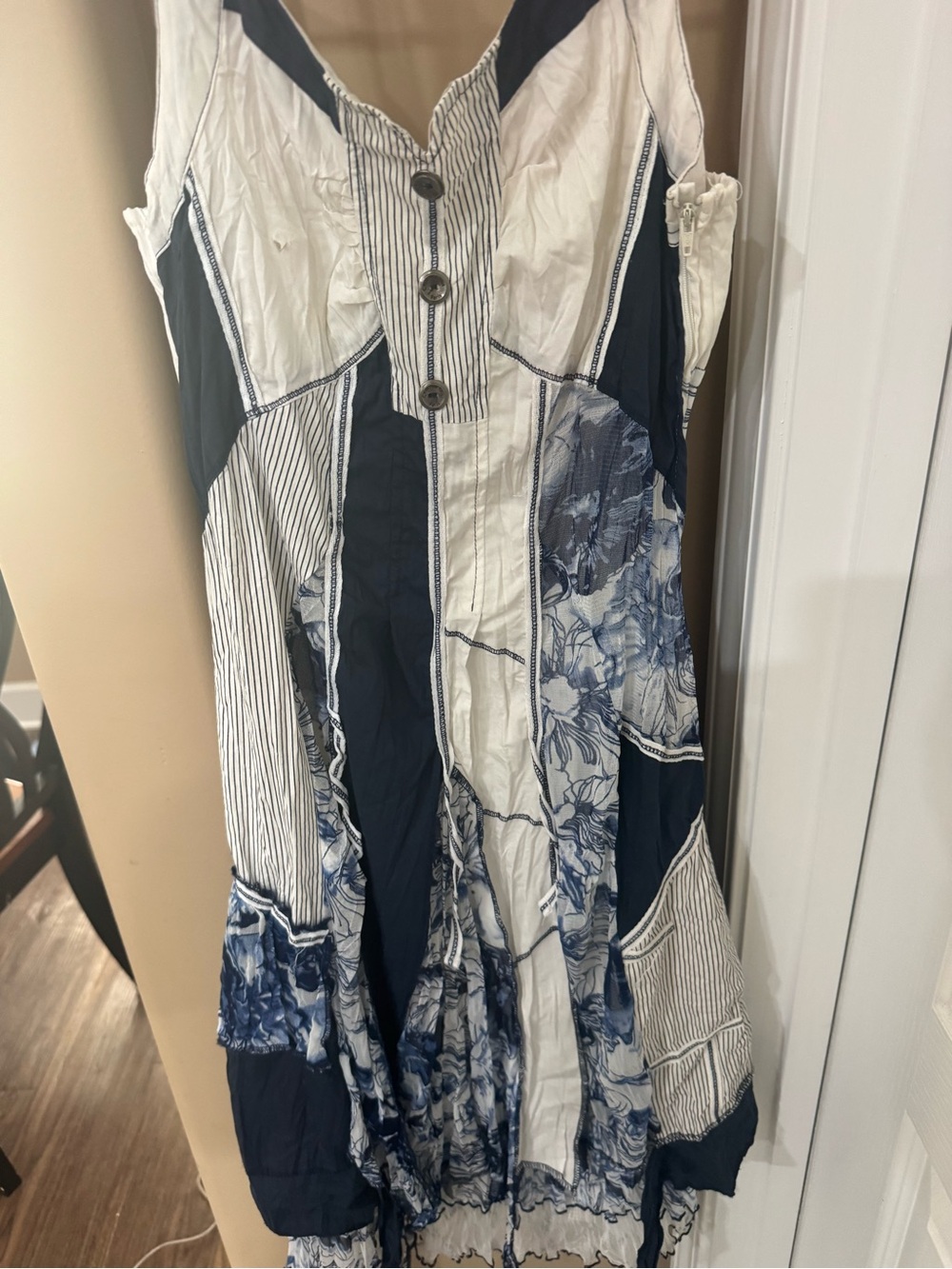 Navy & White Floral Patchwork Sundress for women (CL-3)